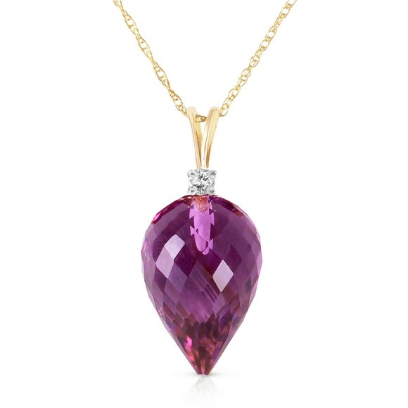 14K GOLD NECKLACE DIAMONDS AND AMETHYST